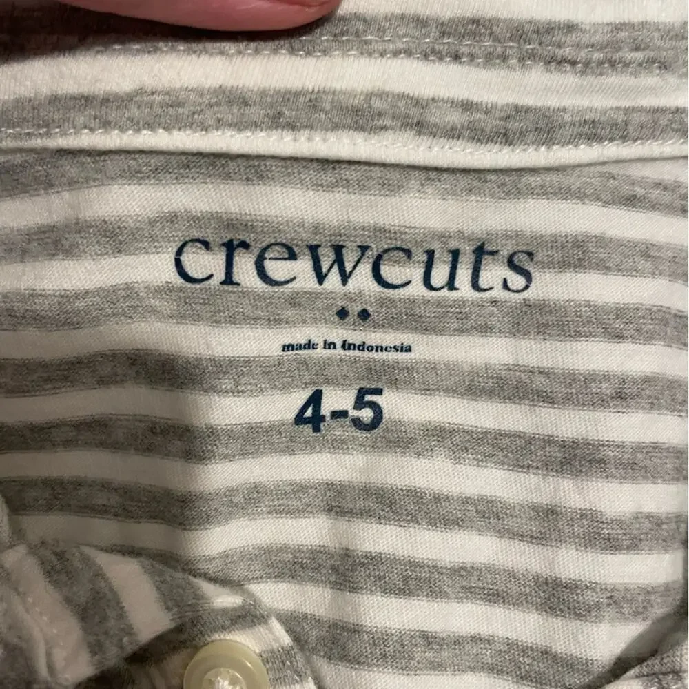 Crewcuts J Crew Brand Boy's size 4-5 Grey & White Striped Polo Shirt